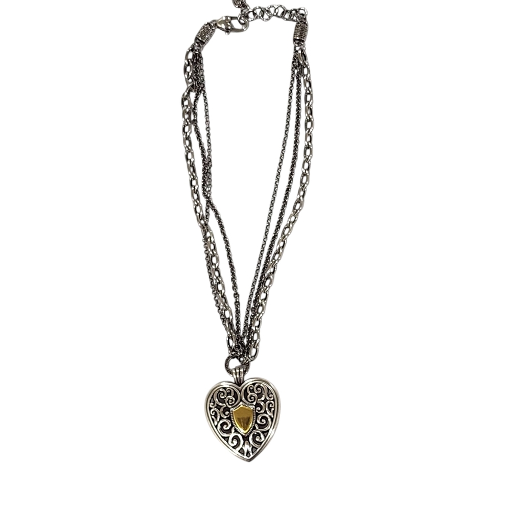 Brighton Retired Open Scroll Reversible Heart Pendant Multi Chain Necklace